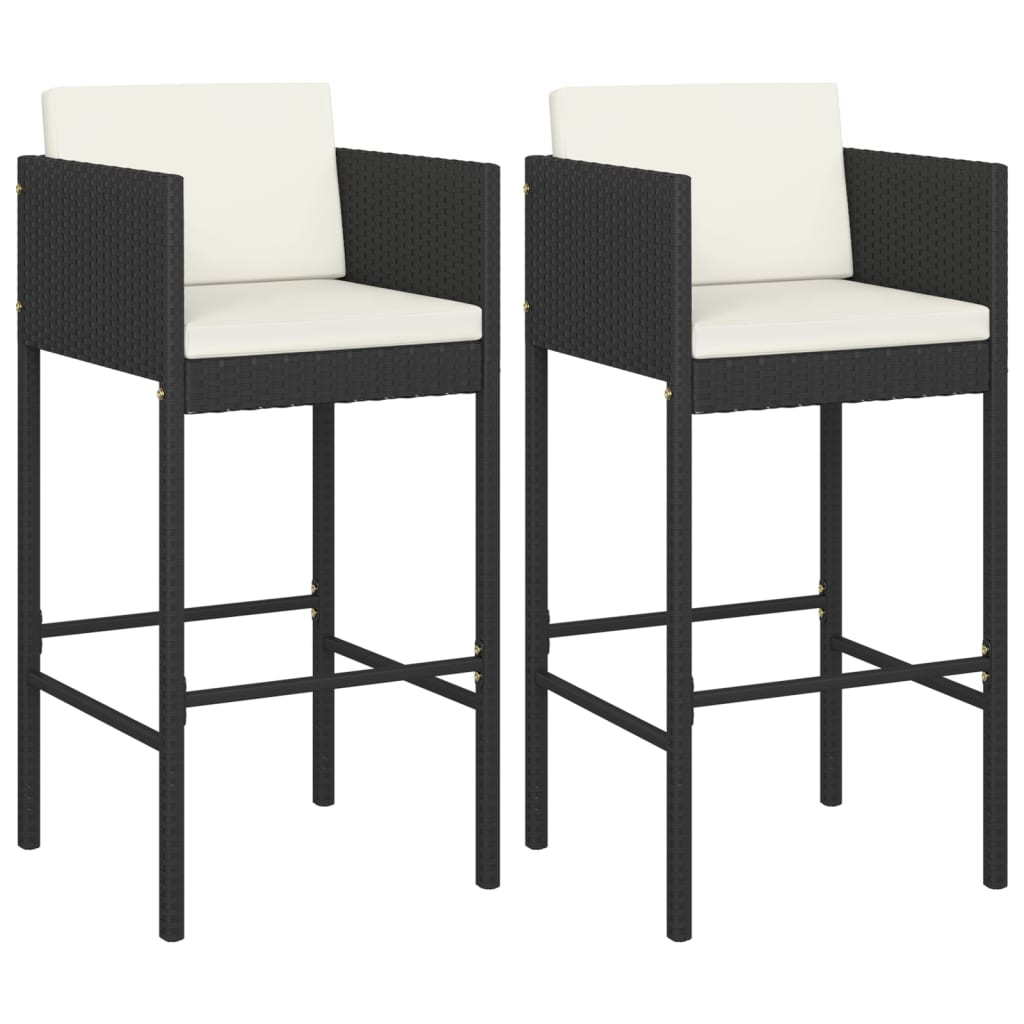 vidaXL Bar Stools 4 pcs with Cushions Black Poly Rattan-37