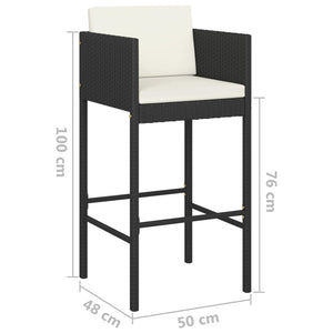 vidaXL Bar Stools 4 pcs with Cushions Black Poly Rattan-29