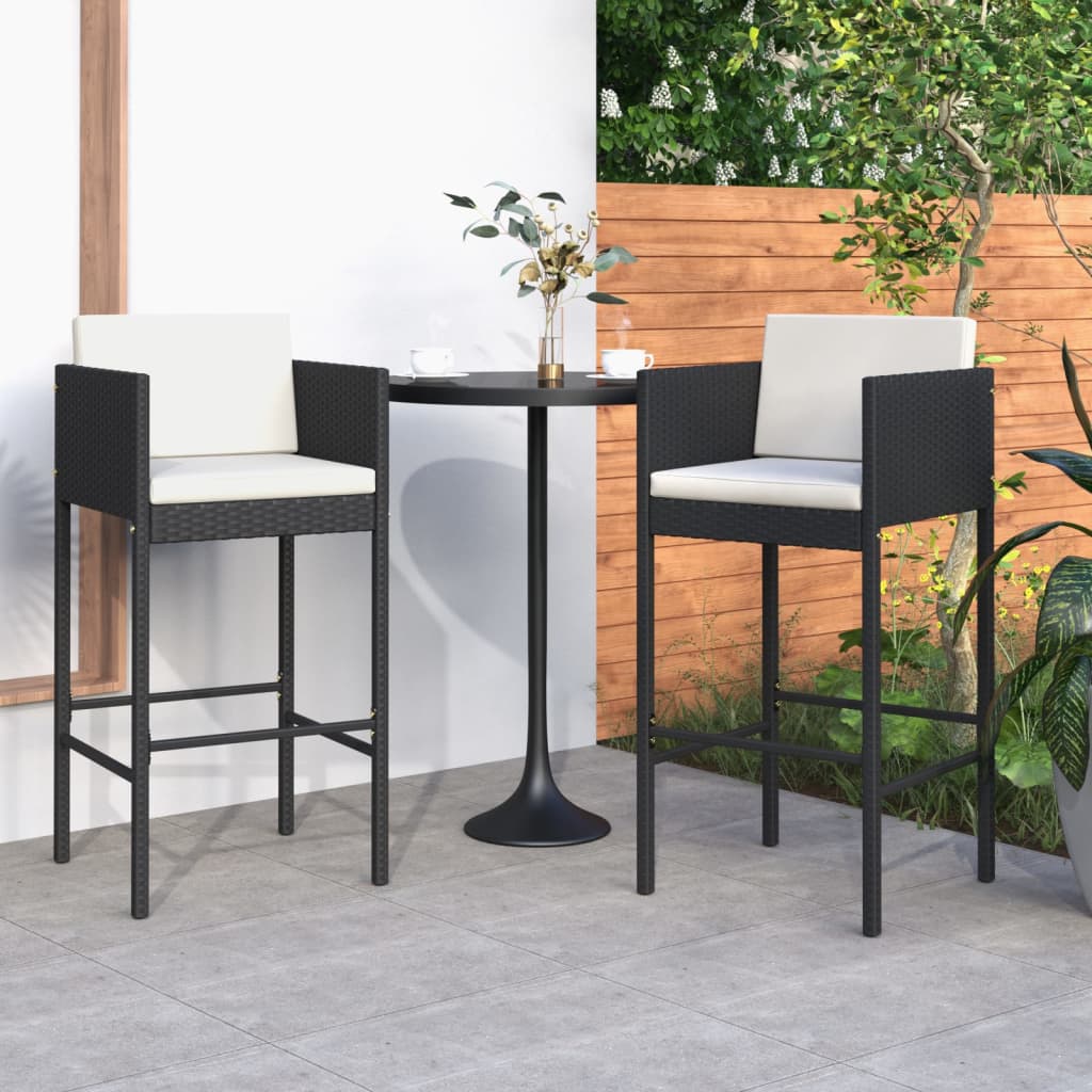 vidaXL Bar Stools 4 pcs with Cushions Black Poly Rattan-36