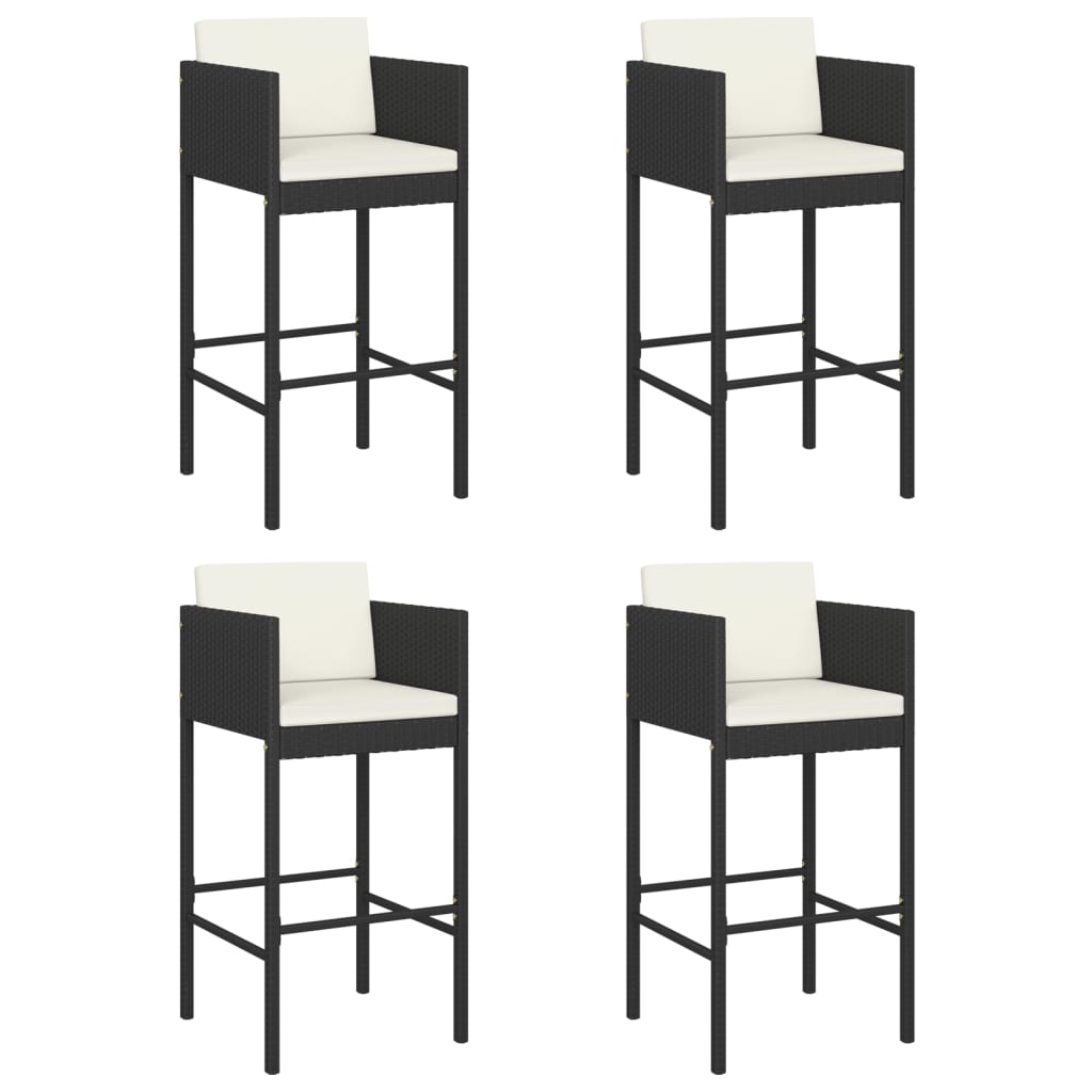 vidaXL Bar Stools 4 pcs with Cushions Black Poly Rattan-13