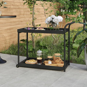 vidaXL Outdoor Bar Cart 2-Tier Serving Cart Rolling Utility Cart PE Rattan-6