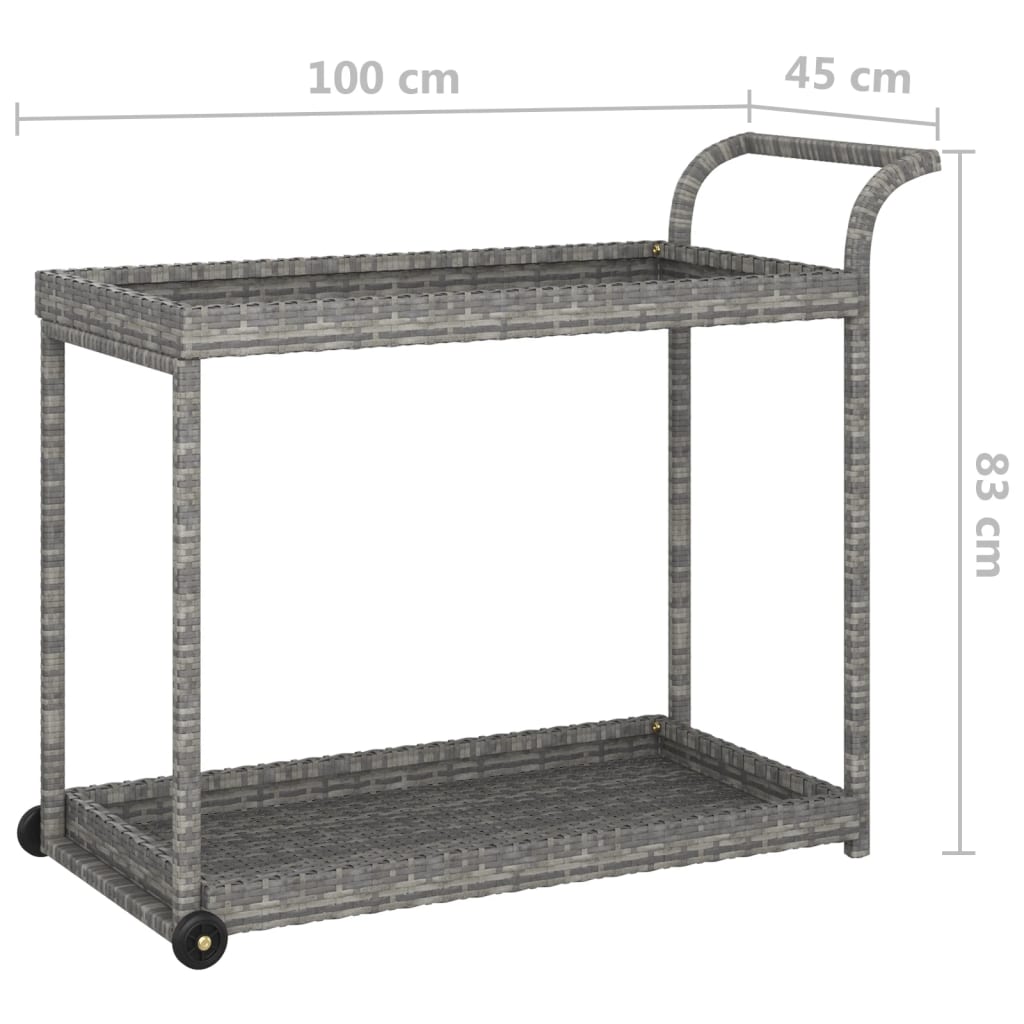 vidaXL Outdoor Bar Cart 2-Tier Serving Cart Rolling Utility Cart PE Rattan-9