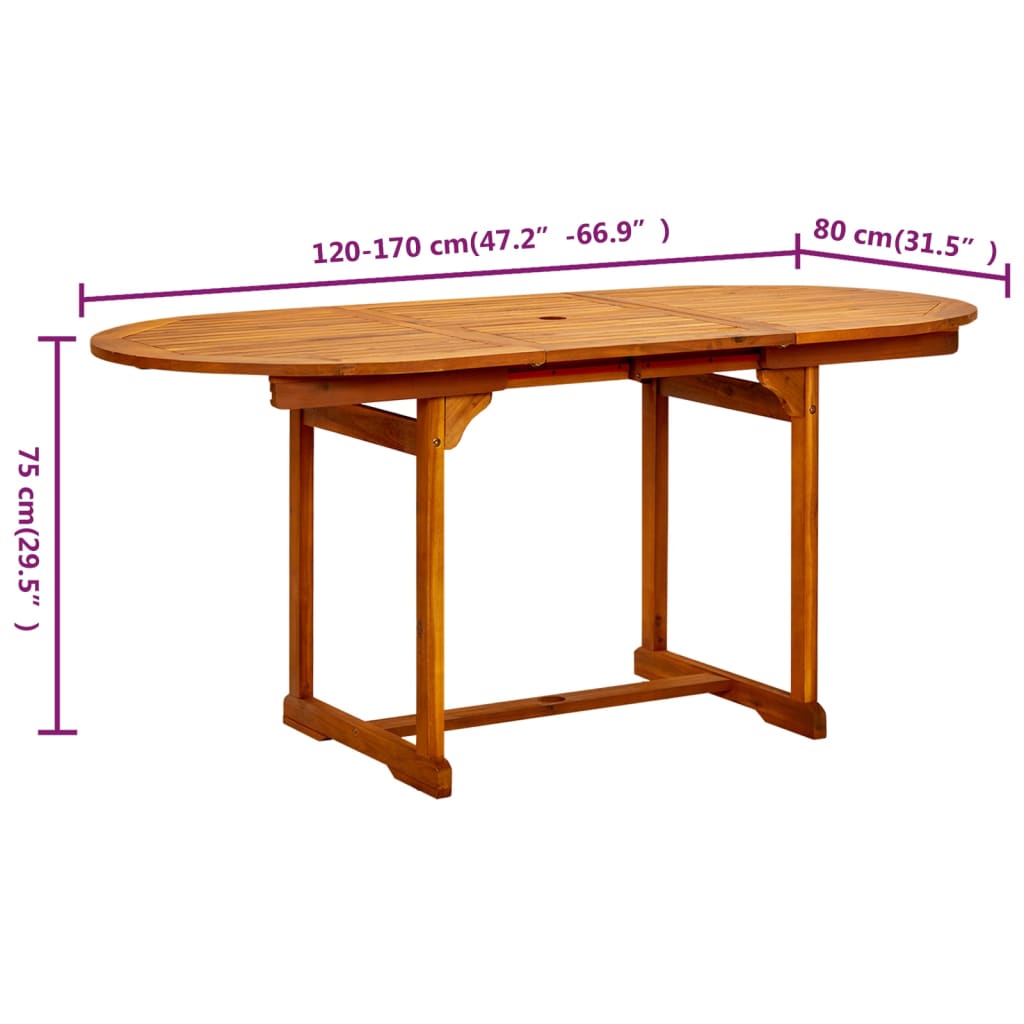 vidaXL Garden Dining Table (47.2"-66.9")x31.5"x29.5" Solid Acacia Wood-7