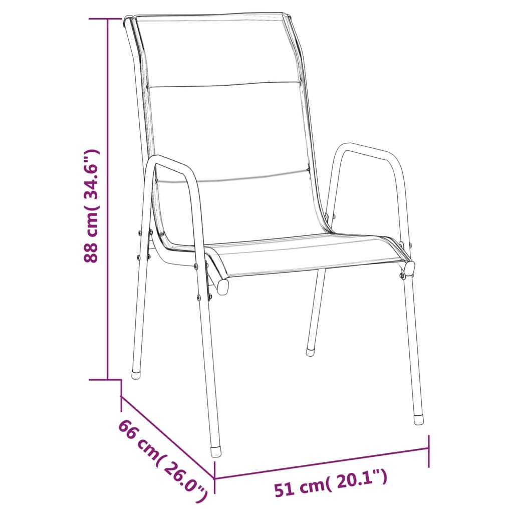 vidaXL Patio Chairs Outdoor Stack Chair for Patio Steel and Textilene Black-10