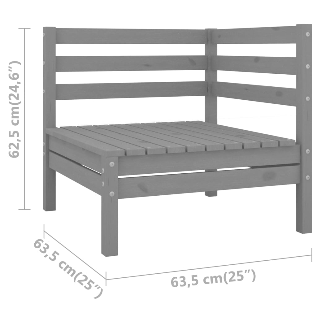 vidaXL Patio Corner Sofa Gray Solid Wood Pine-3