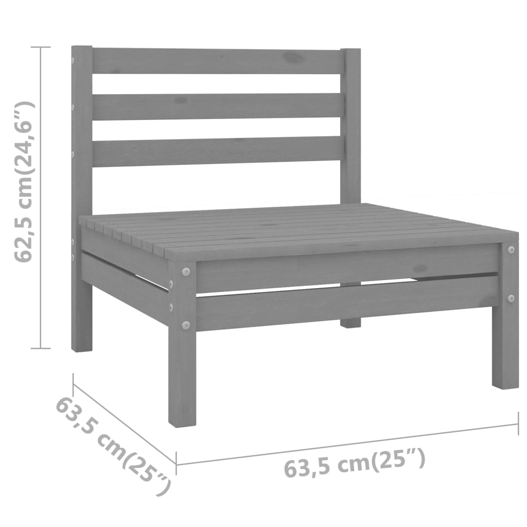 vidaXL Patio Middle Sofas 2 pcs Gray Solid Wood Pine-4