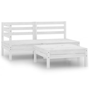 vidaXL 3 Piece Patio Lounge Set Solid Wood Pine White-0