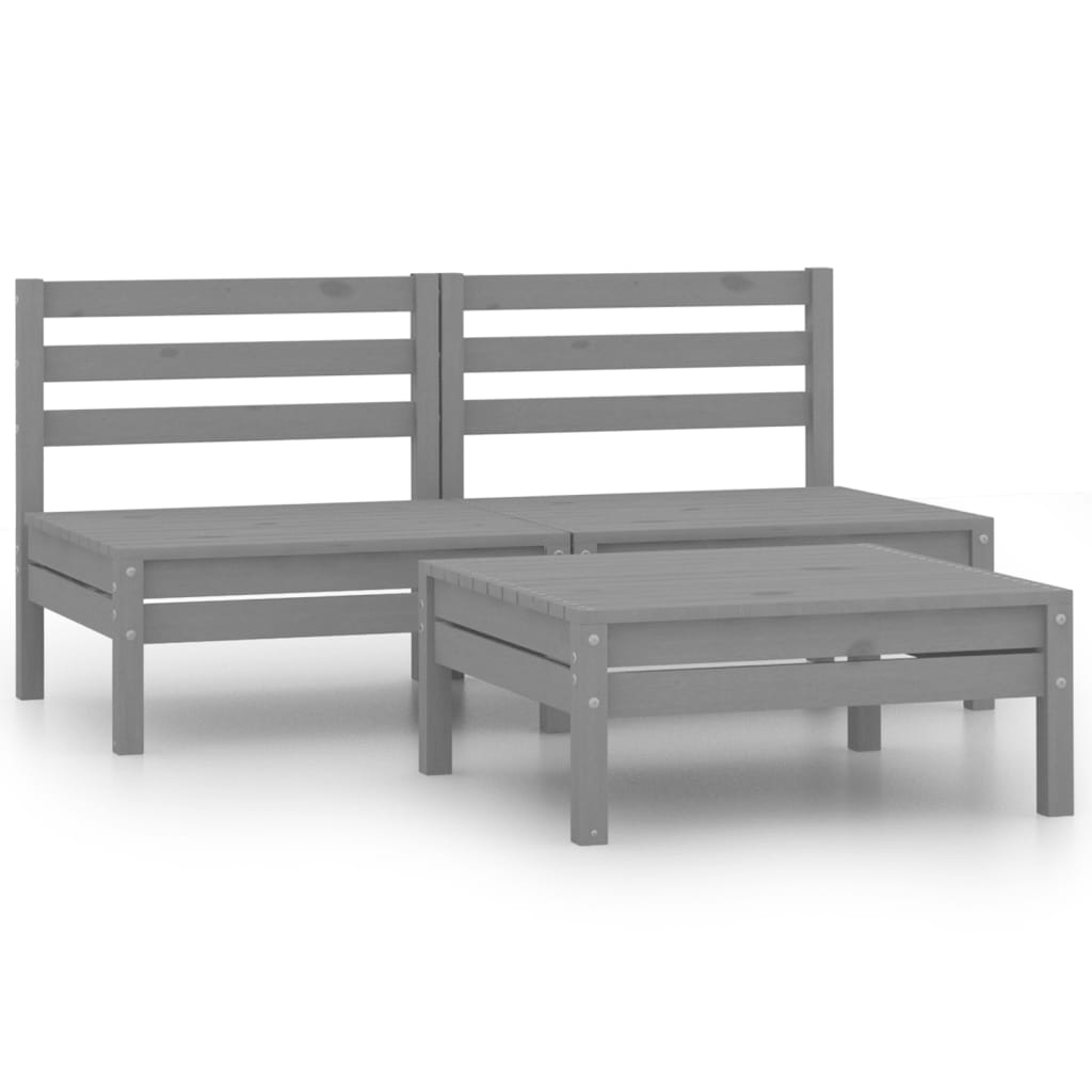 vidaXL 3 Piece Patio Lounge Set Solid Wood Pine Gray-0