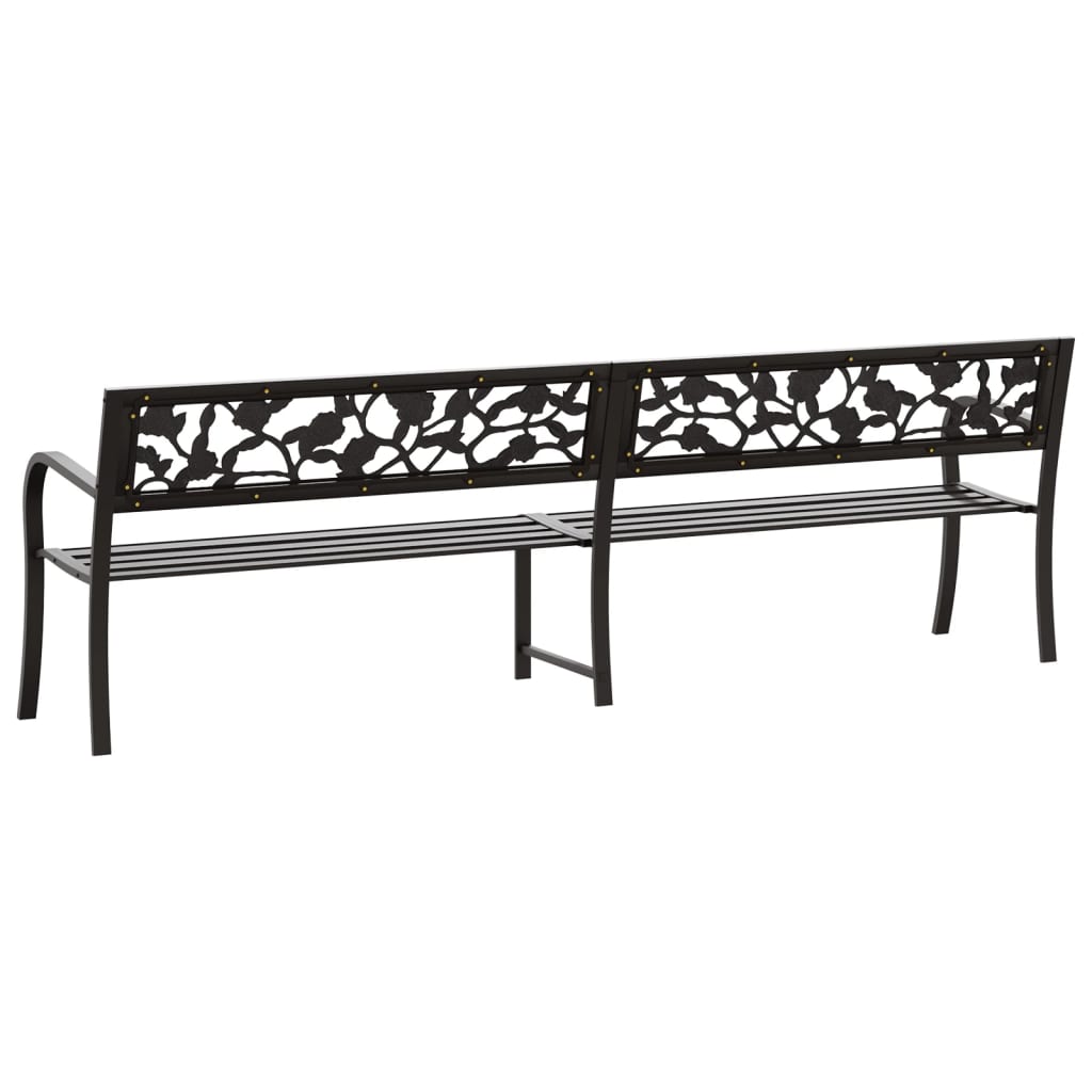 vidaXL Twin Patio Bench 96.9" Black Steel-4