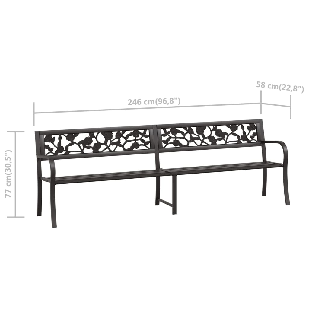 vidaXL Twin Patio Bench 96.9" Black Steel-1