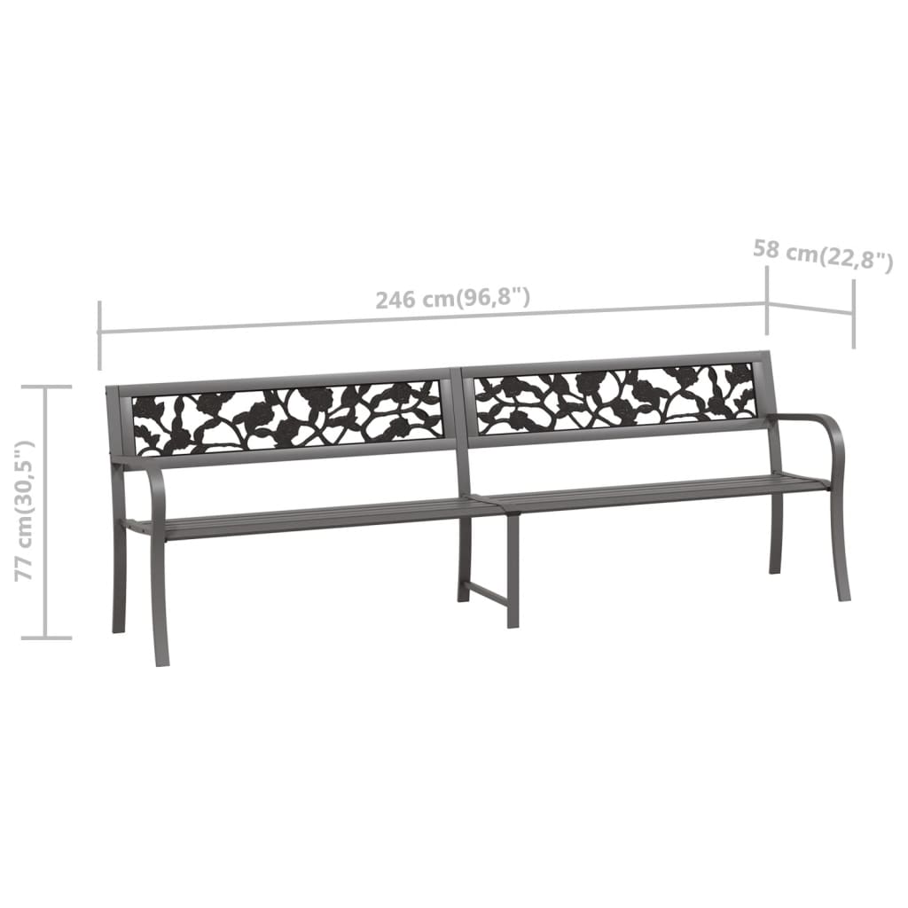 vidaXL Twin Patio Bench 96.9" Gray Steel-6