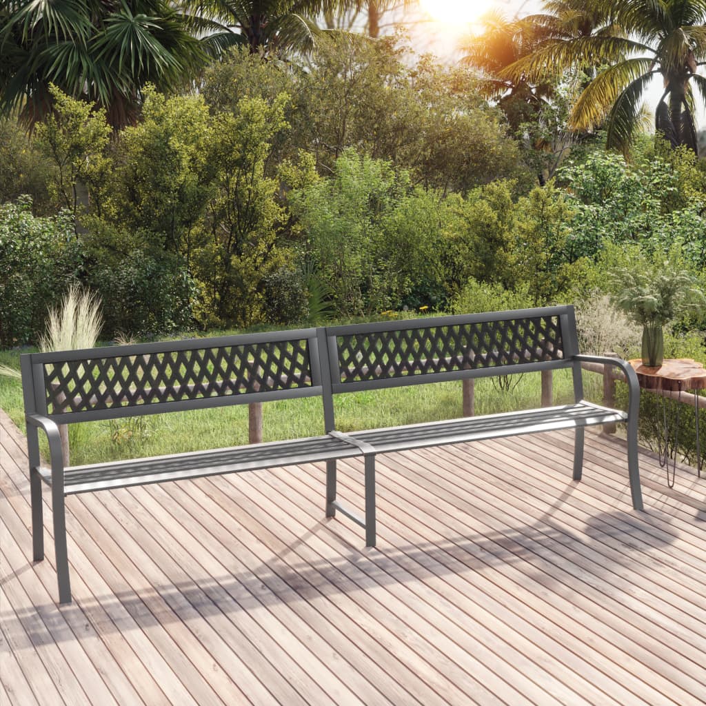 vidaXL Twin Patio Bench 96.9" Gray Steel-0