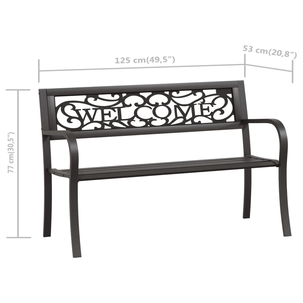 vidaXL Patio Bench 49.2" Steel Black-6