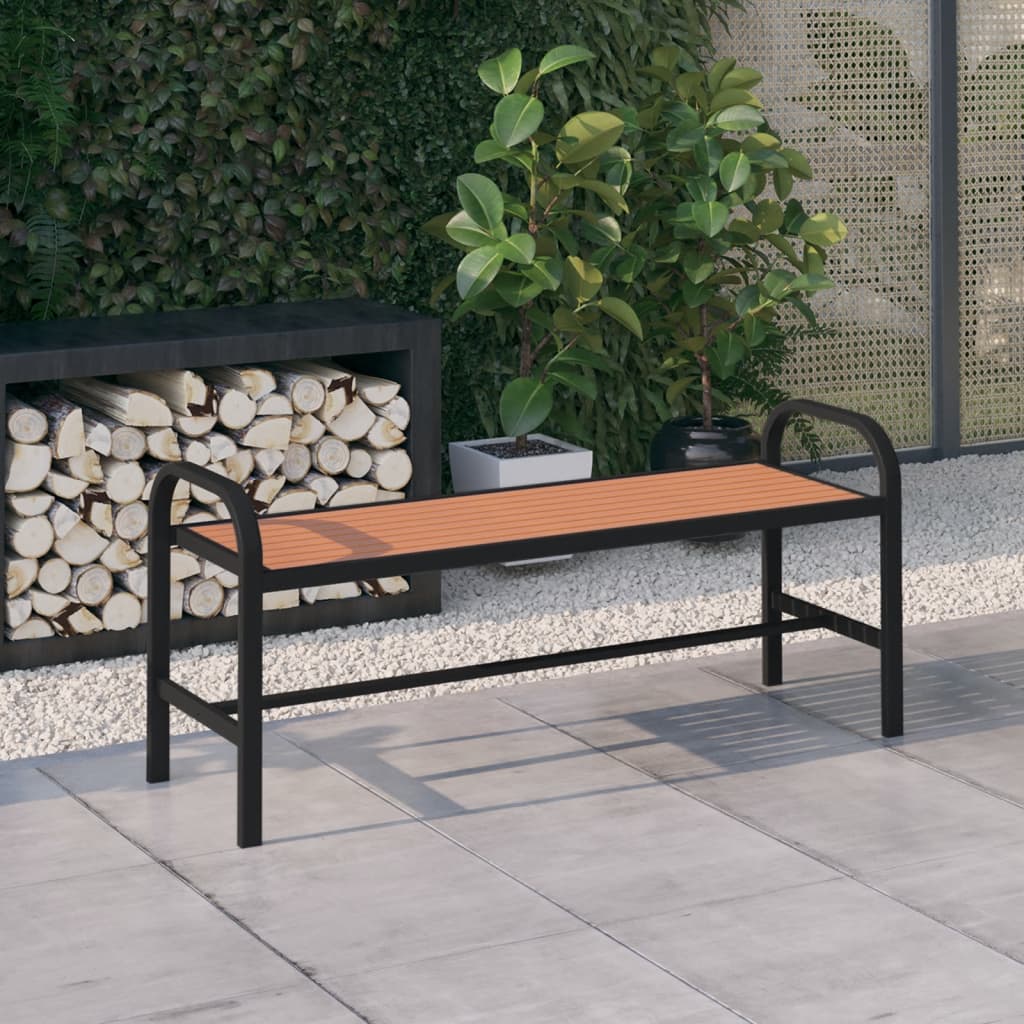 vidaXL Outdoor Patio Bench Garden Park Bench with Steel Frame Steel and WPC-3