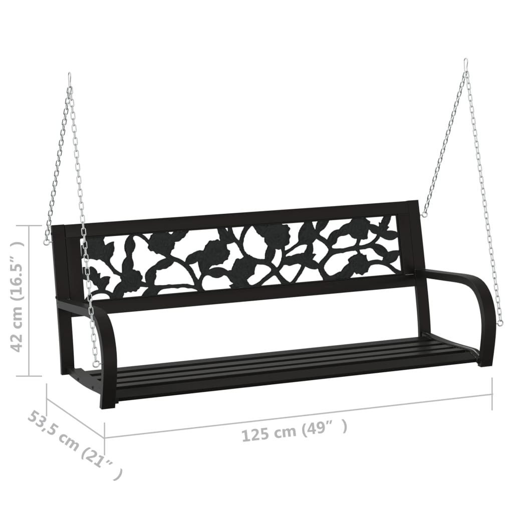 vidaXL Patio Swing Bench 49.2" Steel and Plastic Black-3