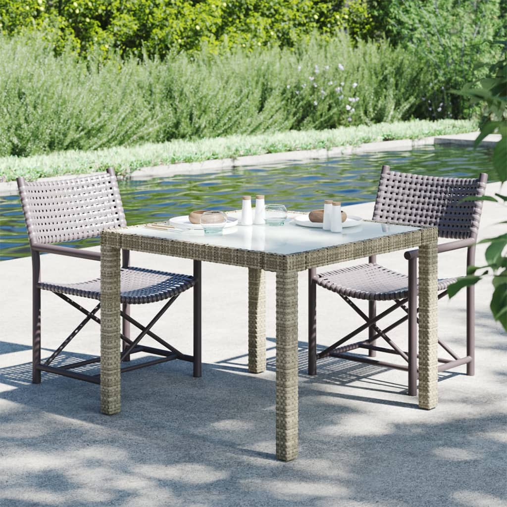 vidaXL Patio Table Tempered Glass and Poly Rattan Table 35.4"/59" Multi Colors-37