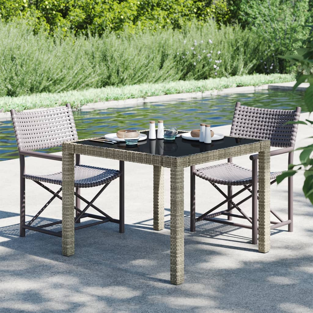 vidaXL Patio Table Tempered Glass and Poly Rattan Table 35.4"/59" Multi Colors-8