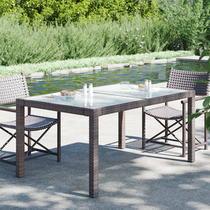 vidaXL Patio Table Tempered Glass and Poly Rattan Table 35.4"/59" Multi Colors-7