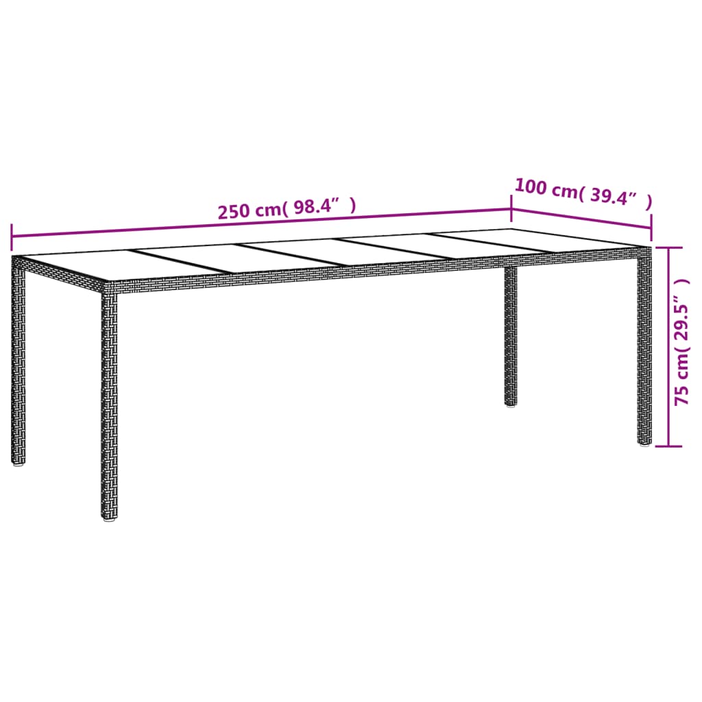 vidaXL Patio Table Outdoor Garden Dinner Table Tempered Glass and Poly Rattan-12