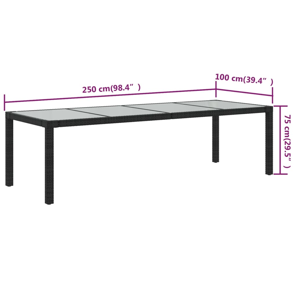 vidaXL Patio Table Outdoor Garden Dinner Table Tempered Glass and Poly Rattan-35