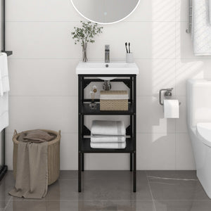 vidaXL Bathroom Washbasin Frame Black 31.1" x 15" x 32.7" Iron-22