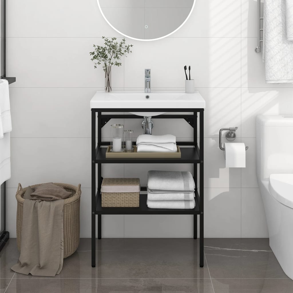 vidaXL Bathroom Washbasin Frame Black 31.1" x 15" x 32.7" Iron-2