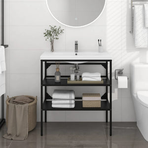 vidaXL Bathroom Washbasin Frame Black 31.1" x 15" x 32.7" Iron-6