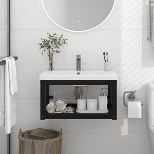 vidaXL Wall-mounted Bathroom Washbasin Frame Wash Stand Furniture Black Iron-21