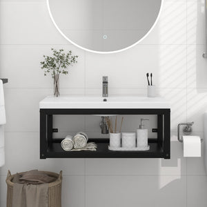 vidaXL Wall-mounted Bathroom Washbasin Frame Wash Stand Furniture Black Iron-8