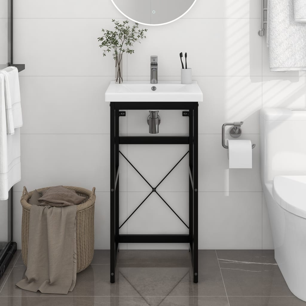 vidaXL Bathroom Washbasin Frame Console Sink Wash Stand Furniture Black Iron-19