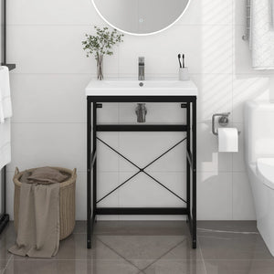 vidaXL Bathroom Washbasin Frame Console Sink Wash Stand Furniture Black Iron-6