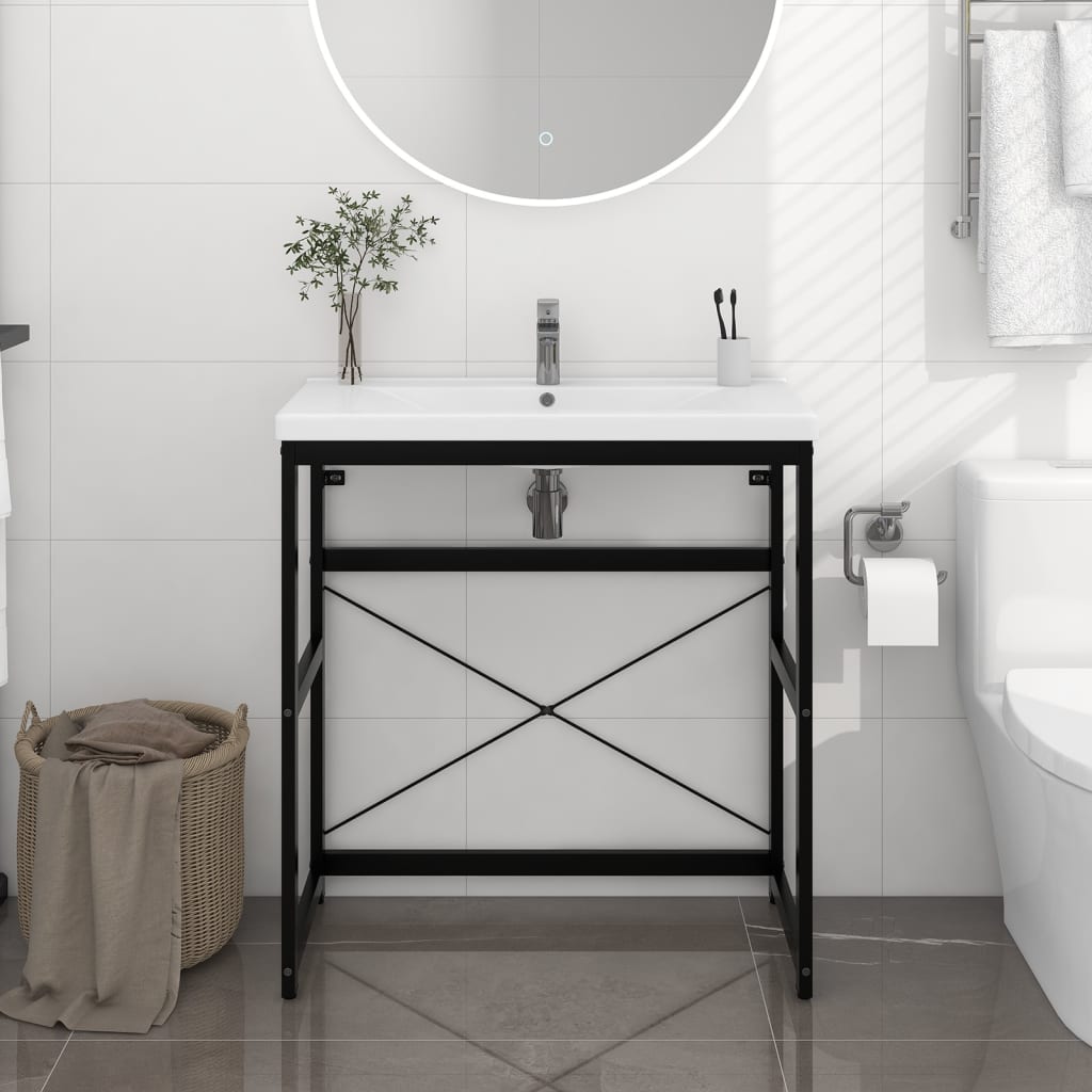 vidaXL Bathroom Washbasin Frame Console Sink Wash Stand Furniture Black Iron-22