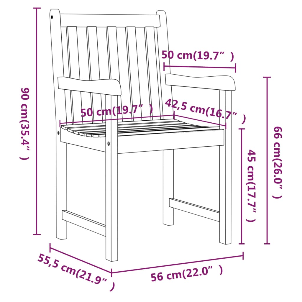 vidaXL Patio Chair Outdoor Slatted Armchair Garden Seat Solid Wood Acacia-11