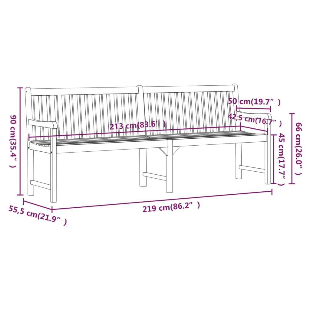 vidaXL Outdoor Patio Bench Garden Park Bench with Armrests Solid Wood Acacia-20