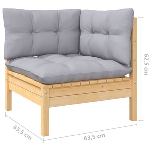 vidaXL Patio Corner Sofa with Gray Cushions Solid Pinewood-4