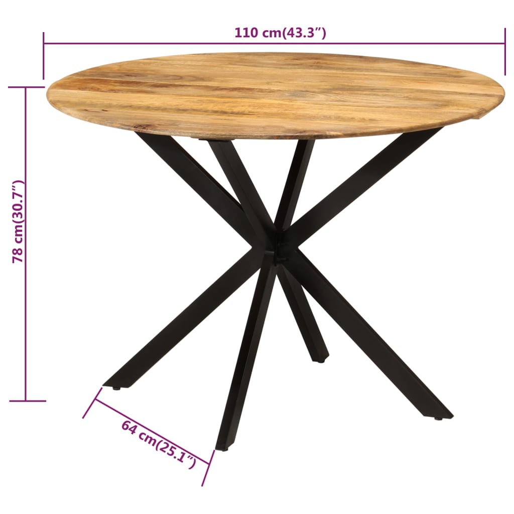 vidaXL Dining Table Ø43.3"x30.7" Solid Wood Mango and Steel-0