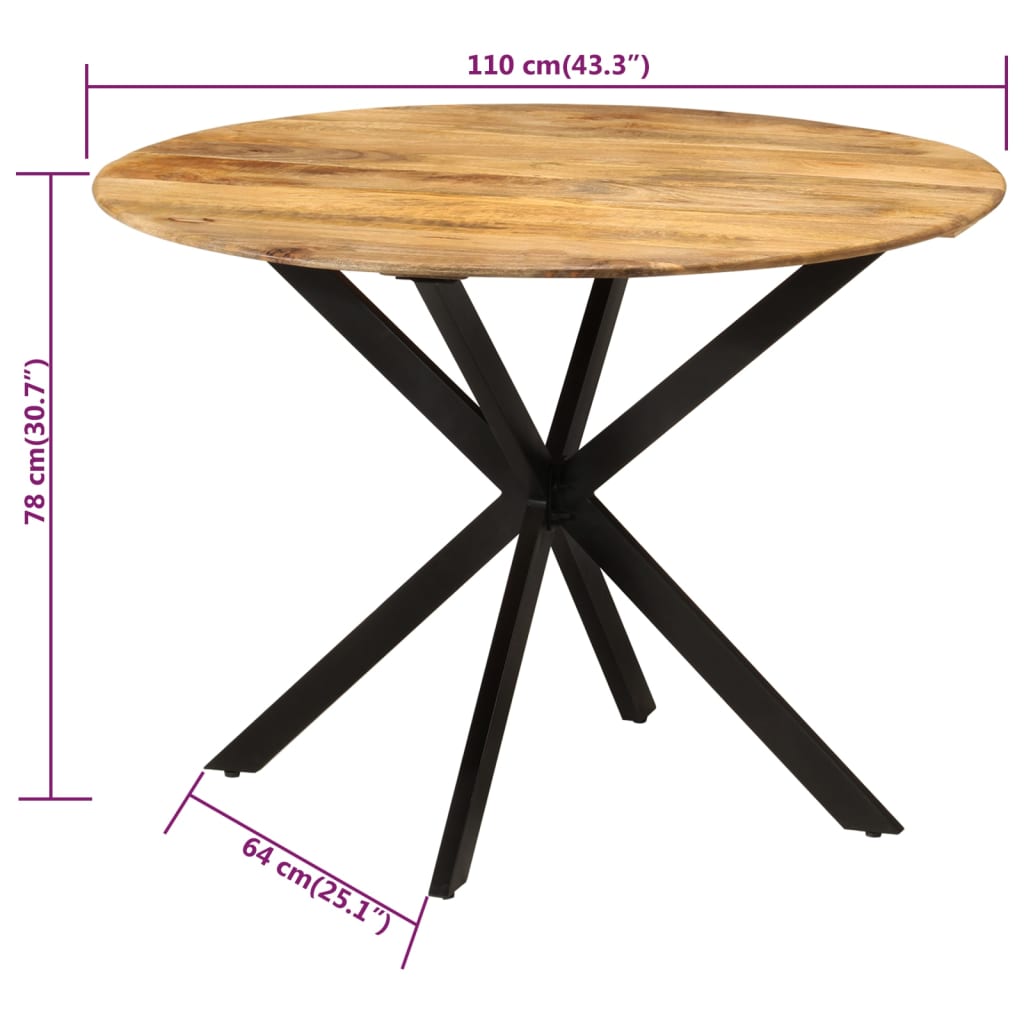 vidaXL Dining Table Ø43.3"x30.7" Solid Wood Mango and Steel-5