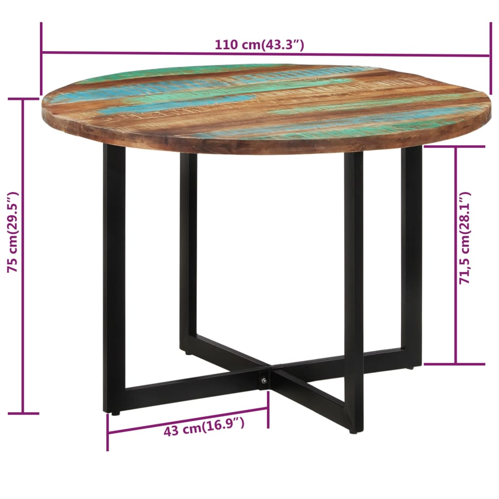 vidaXL Dining Table 43.3"x29.5" Solid Wood Reclaimed-0