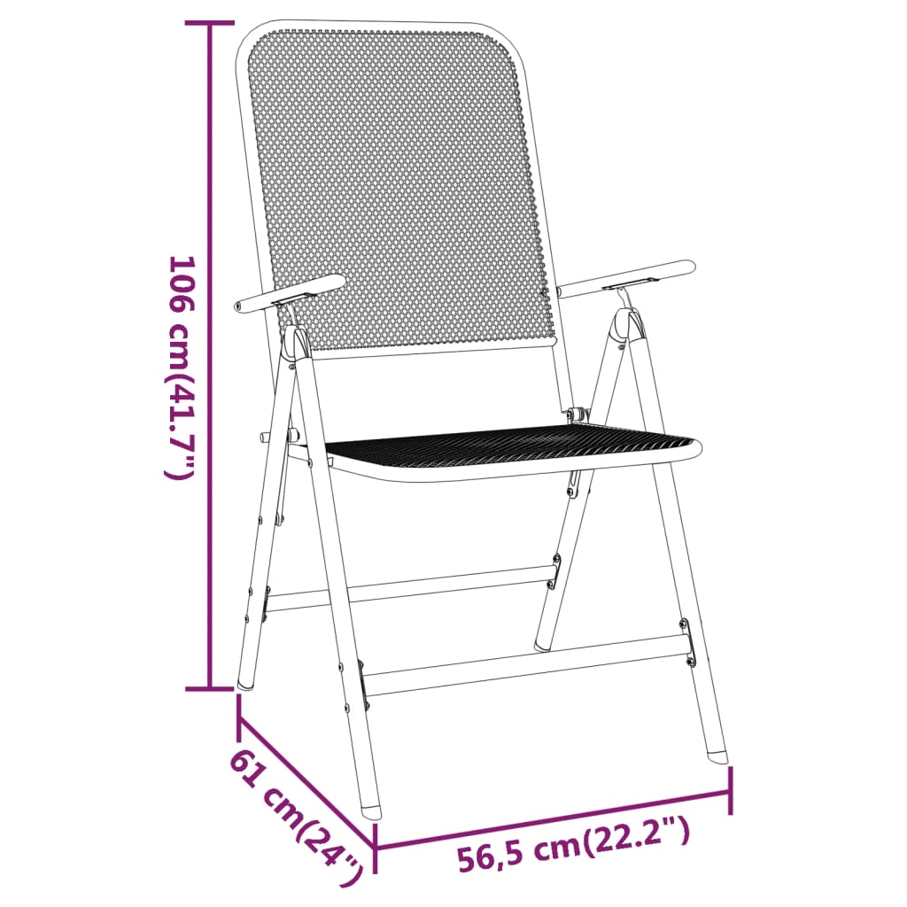 vidaXL Folding Patio Chairs 2 pcs Expanded Metal Mesh Anthracite-1