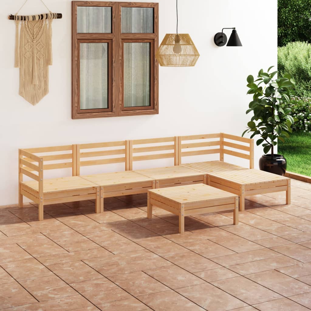 vidaXL Patio Furniture Set 6 Piece Garden Sectional Sofa Set Solid Wood Pine-15