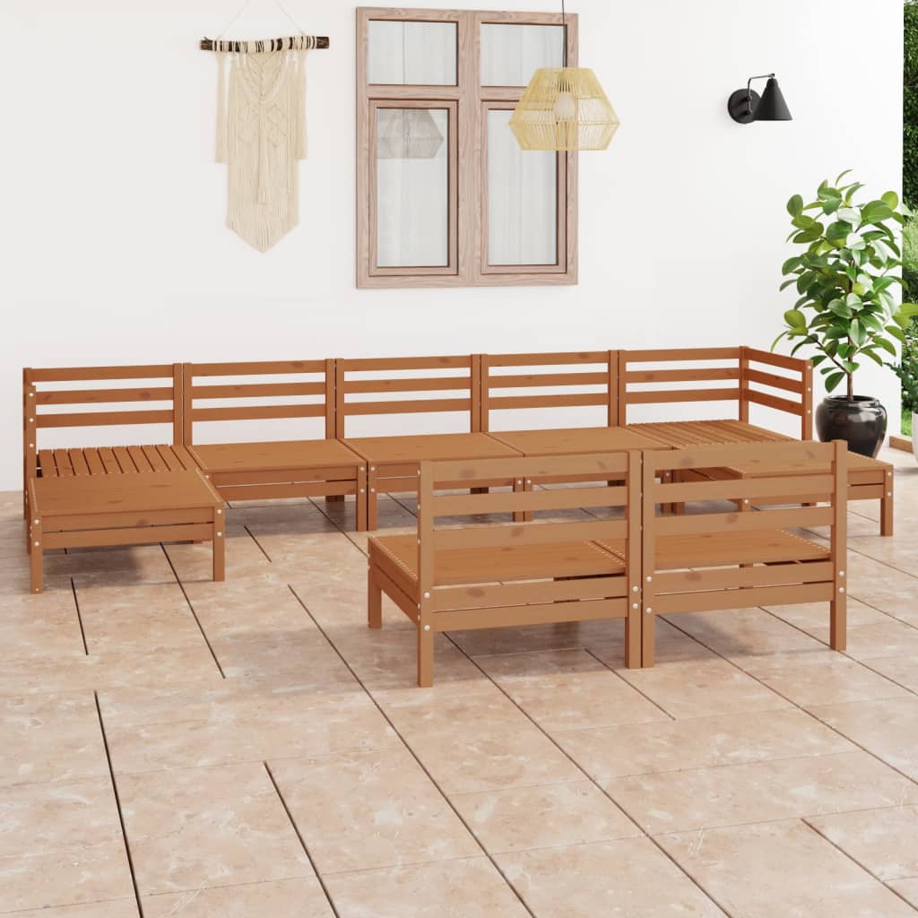 vidaXL Patio Furniture Set 9 Piece Garden Sectional Sofa Set Solid Wood Pine-20