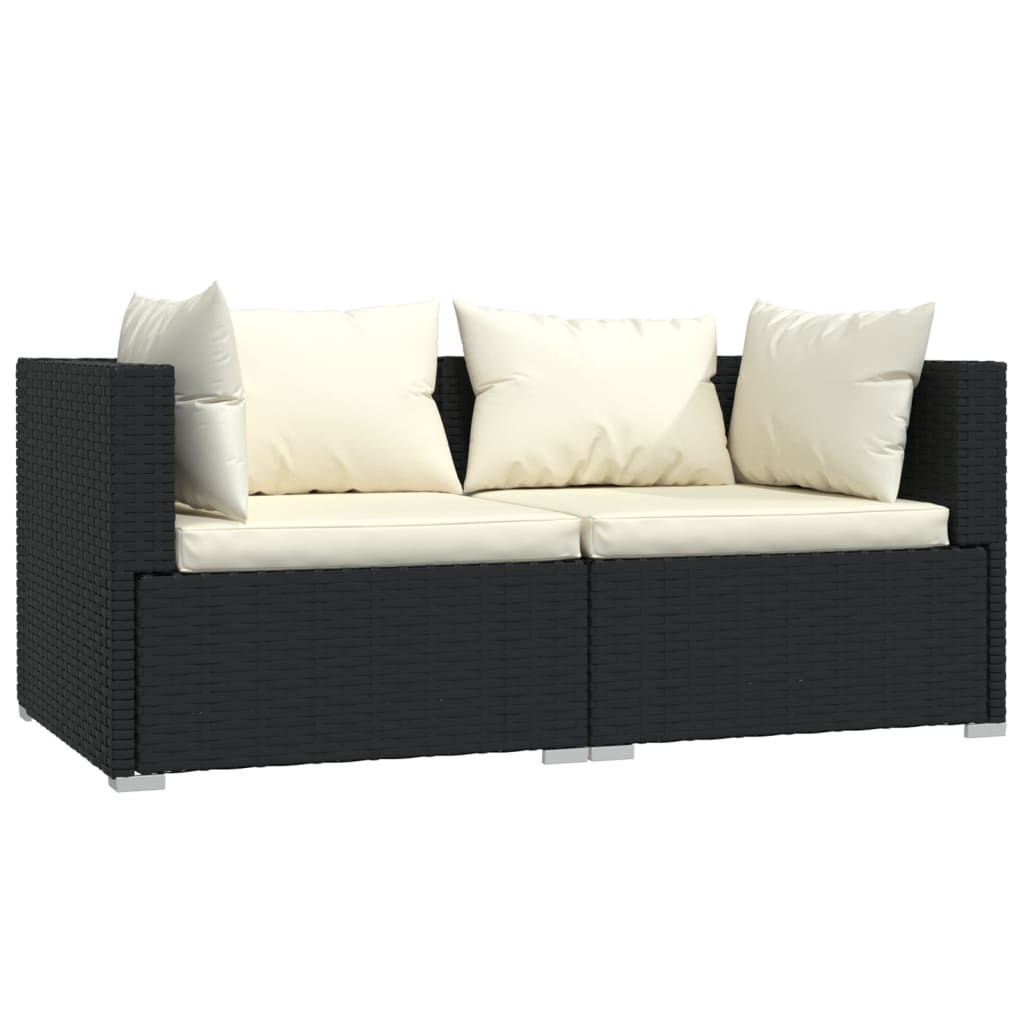 vidaXL Patio Loveseat with Cushions Black Poly Rattan-1