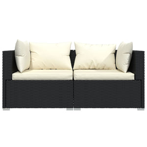 vidaXL Patio Loveseat with Cushions Black Poly Rattan-2