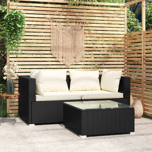 vidaXL Patio Furniture Set 3 Piece with Cushions Black Poly Rattan-7