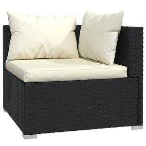 vidaXL Wicker Patio Furniture 3 Piece with Cushions Black Poly Rattan-3