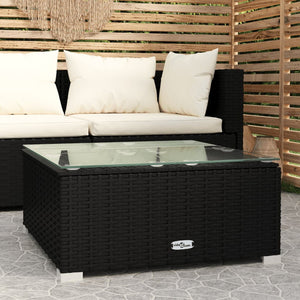 vidaXL Patio Coffee Table Black 23.6"x23.6"x11.8" Poly Rattan and Glass-8