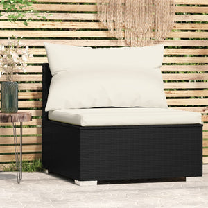 vidaXL Patio Middle Sofa with Cushions Black Poly Rattan-27