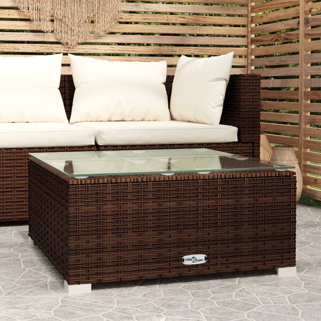 vidaXL Patio Coffee Table Black 23.6"x23.6"x11.8" Poly Rattan and Glass-4