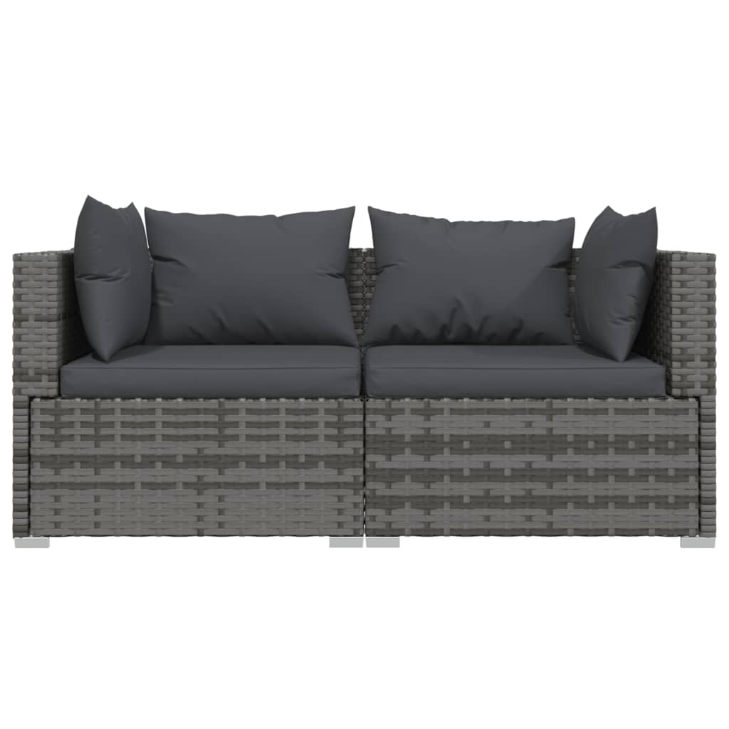 vidaXL Patio Loveseat with Cushions Gray Poly Rattan-2