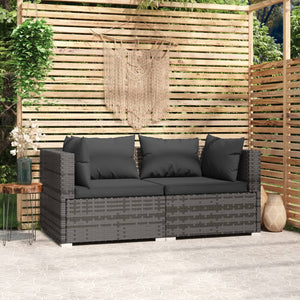 vidaXL Patio Loveseat with Cushions Gray Poly Rattan-0